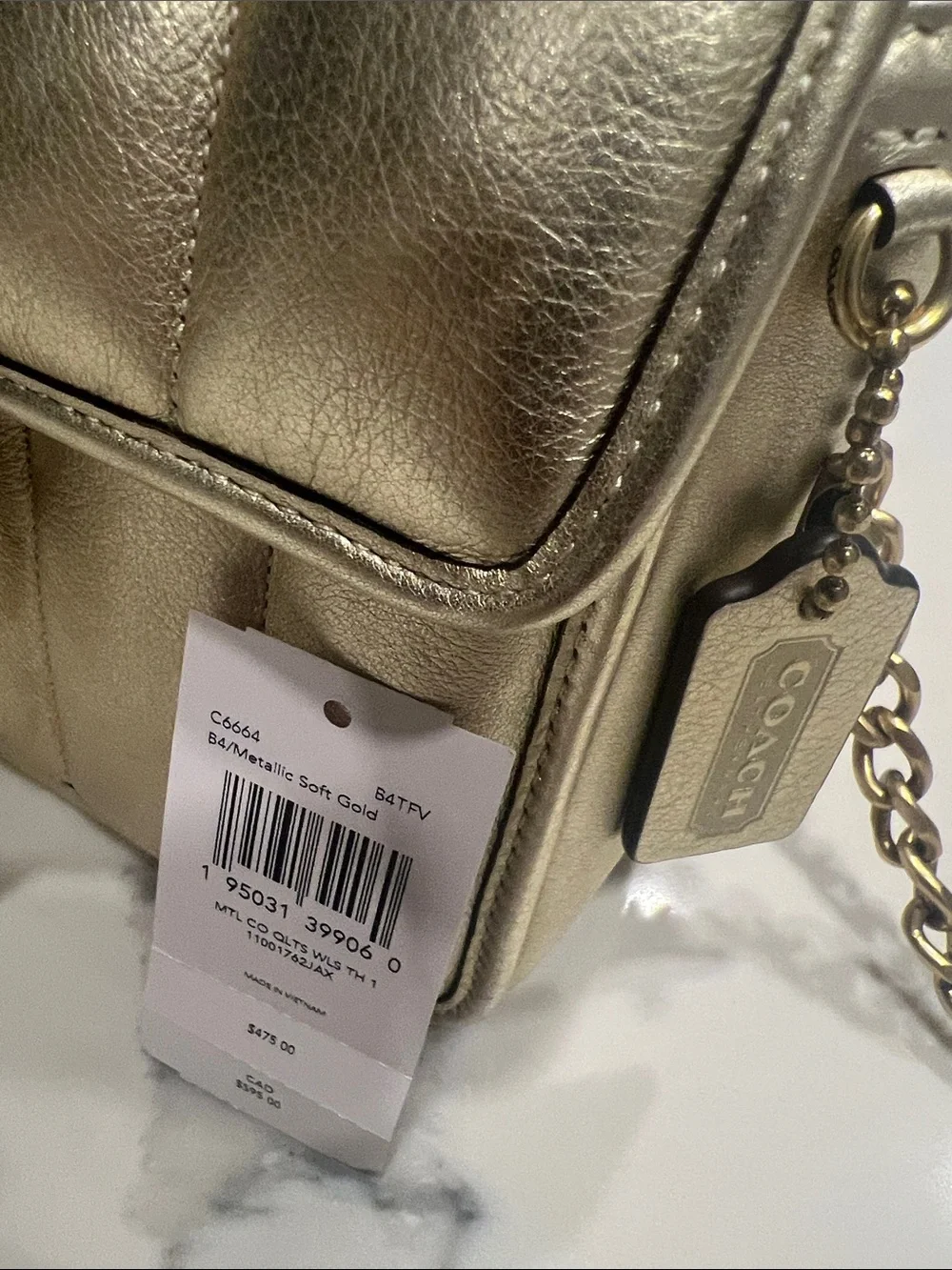 Coach Metallic Gold Quilted Leather Satchel with Chain Strap
